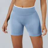 Personalized seamless athletic shorts with custom branding in baby blue