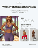 EnovStars women's seamless sports bra overview showing sizes S-XL and 8 color options including Light Aqua, Cherry Red and Sakura Pink