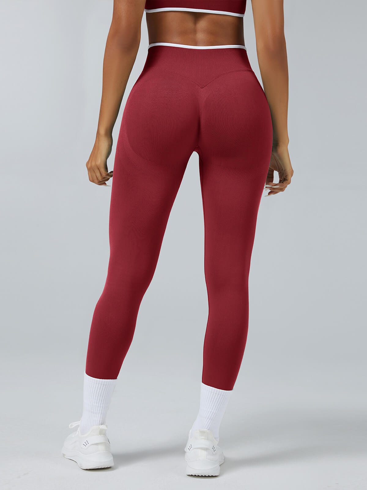 InnoExplore Custom Seamless Scrunch Butt Leggings in Cherry Red - Private Label Gym Wear