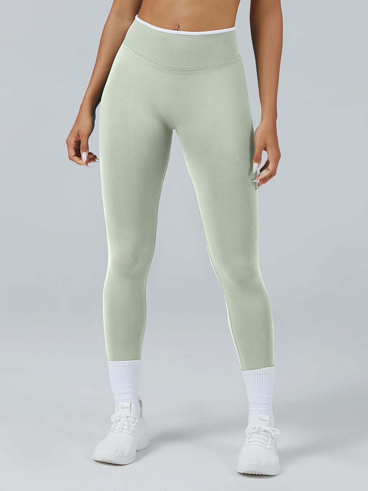InnoExplore Custom Seamless Scrunch Butt Leggings in Pistachio Green - Private Label Gym Wear