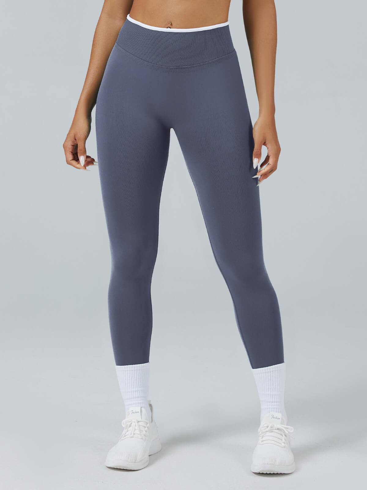InnoExplore Custom Seamless Scrunch Butt Leggings in Slate Gray - High Waist Yoga Pants Front View