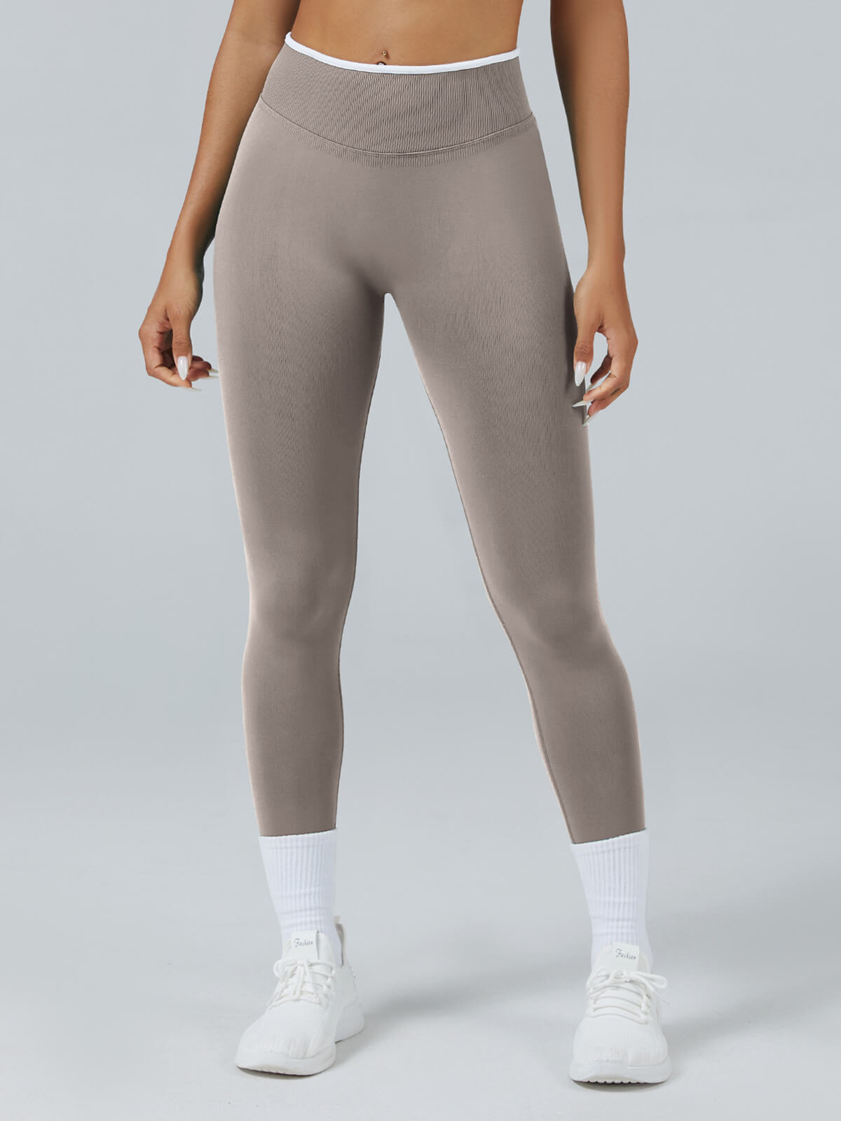 InnoExplore Custom Seamless Scrunch Butt Leggings in Stone Taupe - Wholesale Fitness Apparel