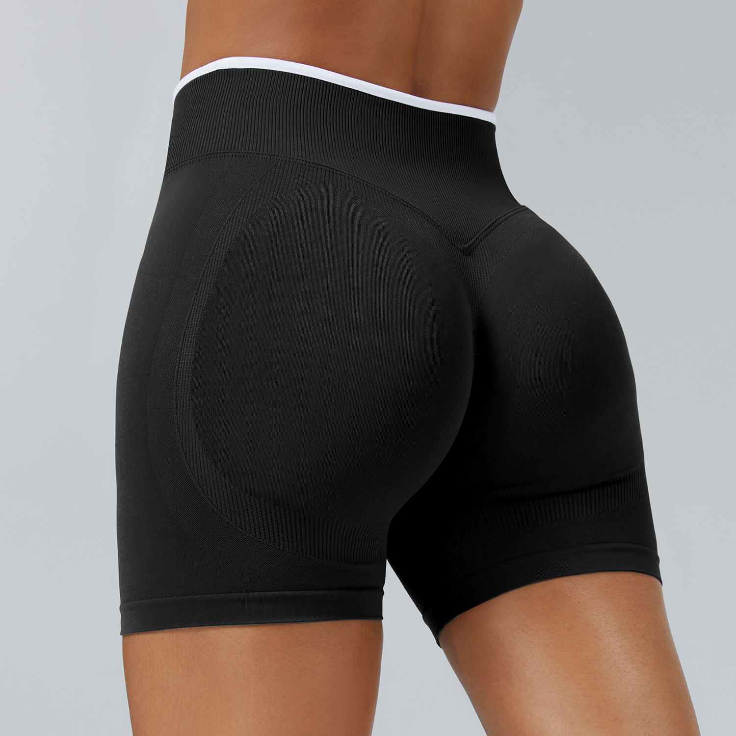 Personalized seamless athletic shorts with custom branding in black