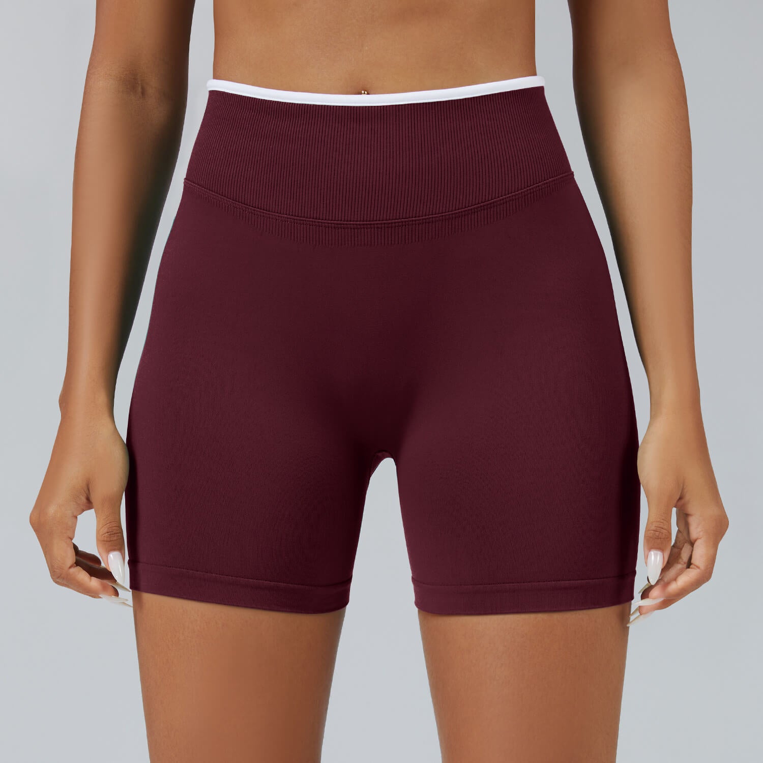 Personalized seamless athletic shorts with custom branding in chestnut