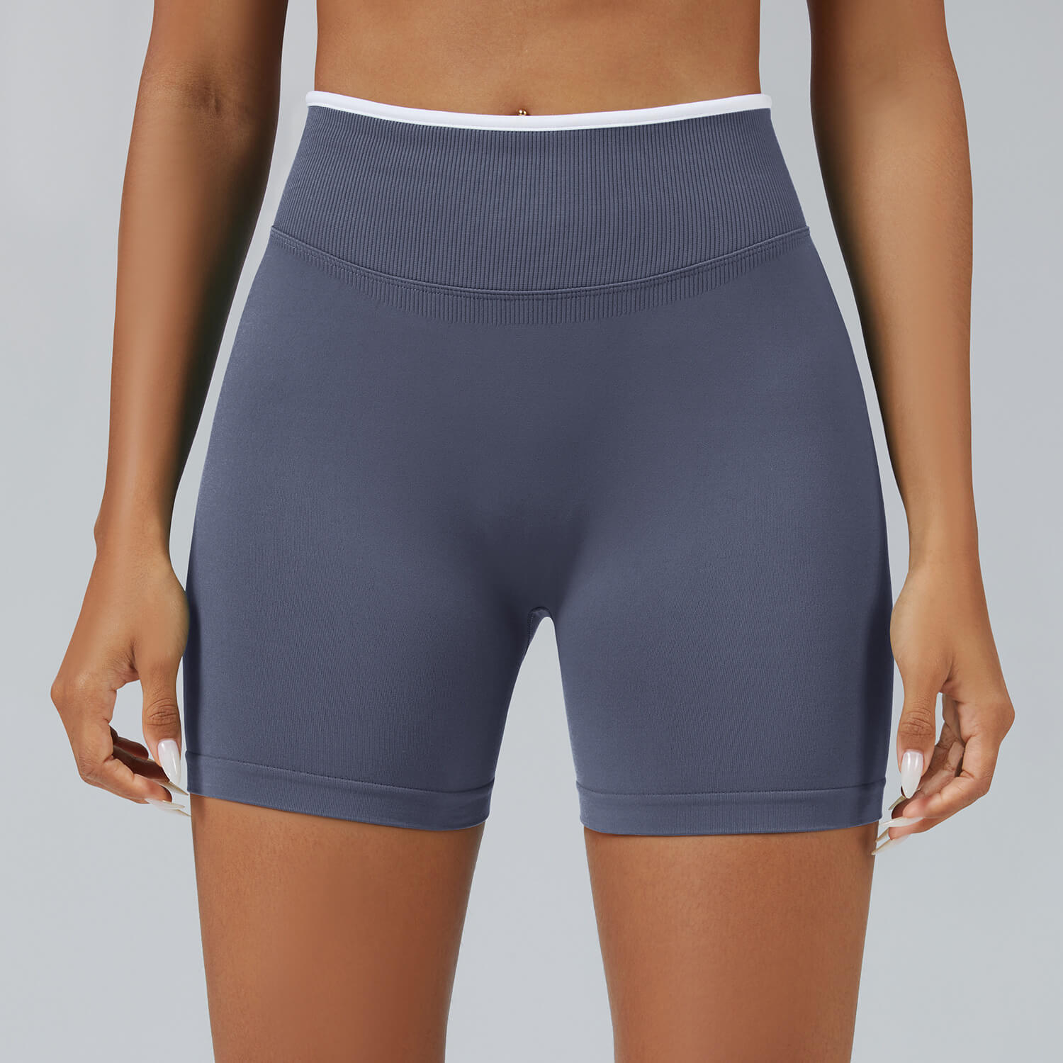 Personalized seamless athletic shorts with custom branding in ice gray